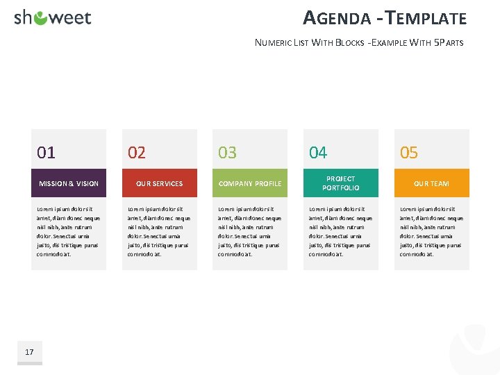 AGENDA - TEMPLATE NUMERIC LIST WITH BLOCKS - EXAMPLE WITH 5 PARTS 01 17