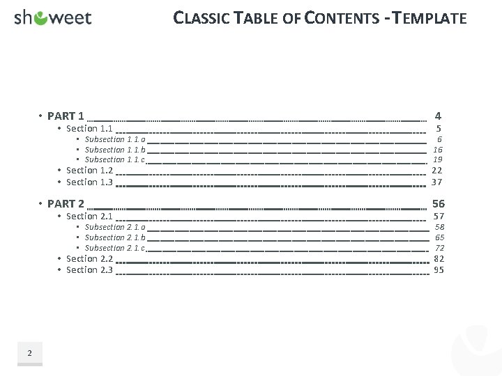 CLASSIC TABLE OF CONTENTS - TEMPLATE • PART 1 • Section 1. 1 •