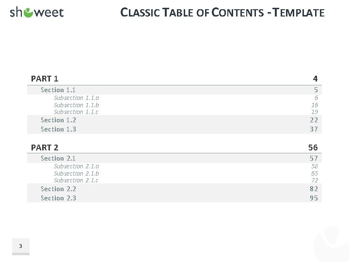 CLASSIC TABLE OF CONTENTS - TEMPLATE PART 1 Section 1. 1 Subsection 1. 1.