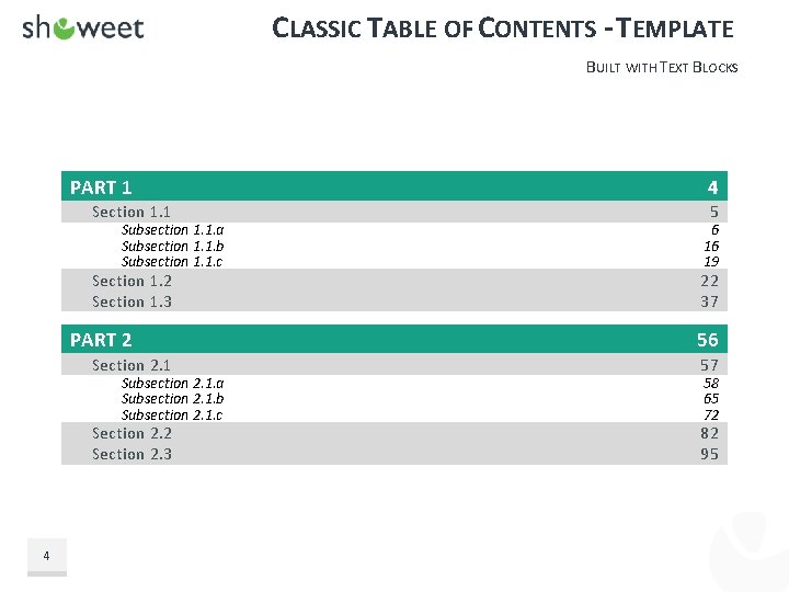 CLASSIC TABLE OF CONTENTS - TEMPLATE BUILT WITH TEXT BLOCKS PART 1 Section 1.