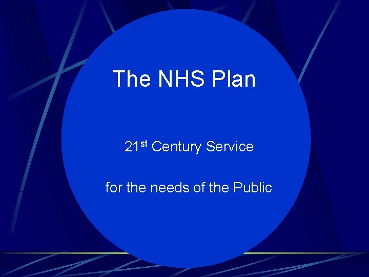 The NHS Plan 21 st Century Service for the needs of the Public 