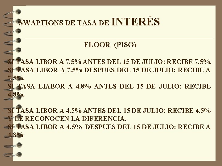 SWAPTIONS DE TASA DE INTERÉS FLOOR (PISO) SI TASA LIBOR A 7. 5% ANTES