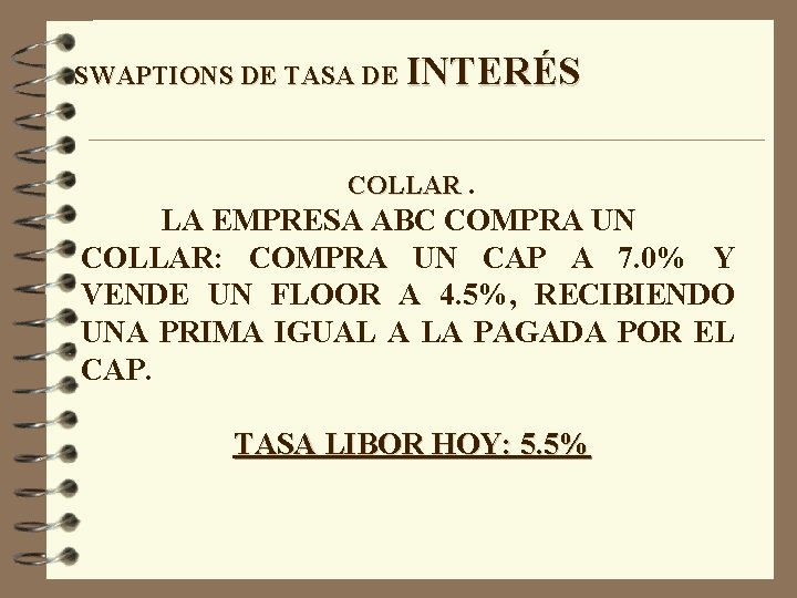 SWAPTIONS DE TASA DE INTERÉS COLLAR. LA EMPRESA ABC COMPRA UN COLLAR: COMPRA UN