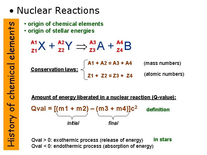 History of chemical elements • Nuclear Reactions • origin of chemical elements • origin