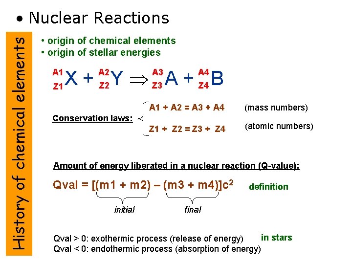 History of chemical elements • Nuclear Reactions • origin of chemical elements • origin