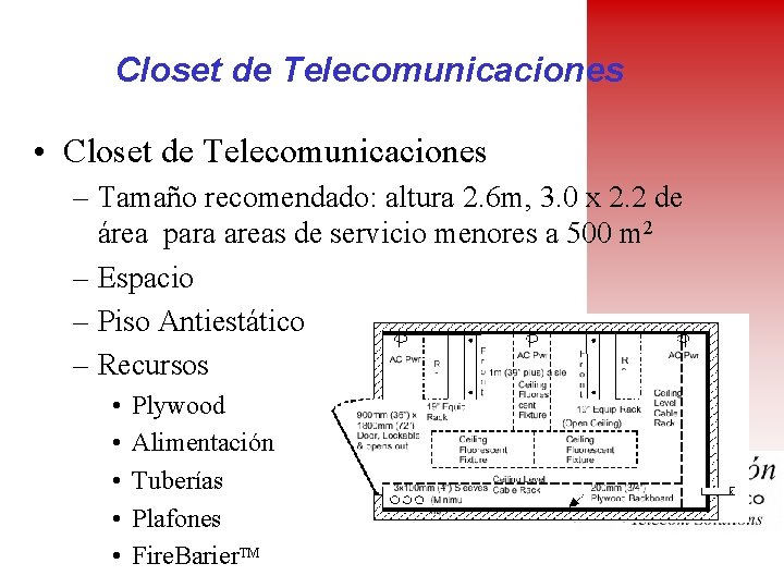 Closet de Telecomunicaciones • Closet de Telecomunicaciones – Tamaño recomendado: altura 2. 6 m,