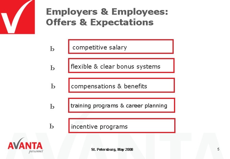 Employers & Employees: Offers & Expectations ь1 competitive salary ь2 flexible & clear bonus