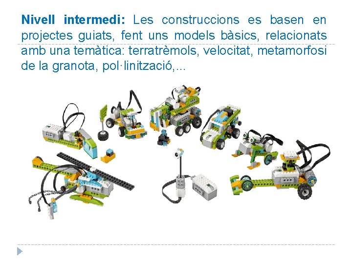 Nivell intermedi: Les construccions es basen en projectes guiats, fent uns models bàsics, relacionats