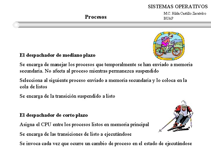 SISTEMAS OPERATIVOS Procesos M. C. Hilda Castillo Zacatelco BUAP El despachador de mediano plazo