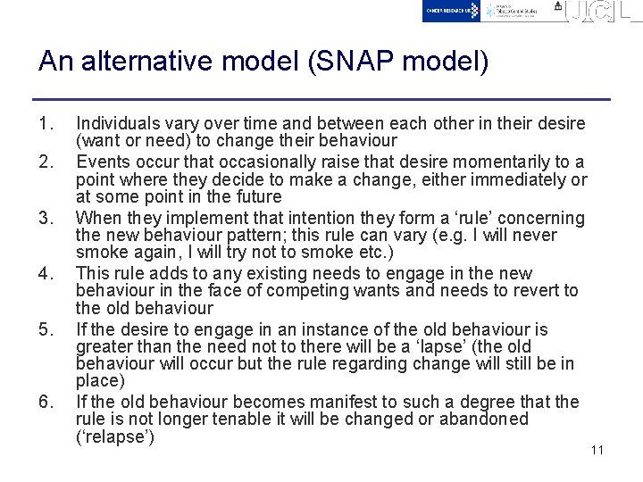 An alternative model (SNAP model) 1. 2. 3. 4. 5. 6. Individuals vary over