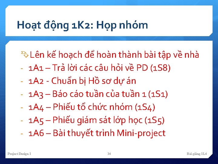 Hoạt động 1 K 2: Họp nhóm Lên kế hoạch để hoàn thành bài