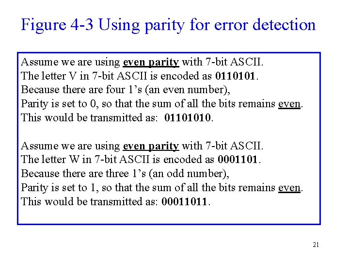 Figure 4 -3 Using parity for error detection Assume we are using even parity