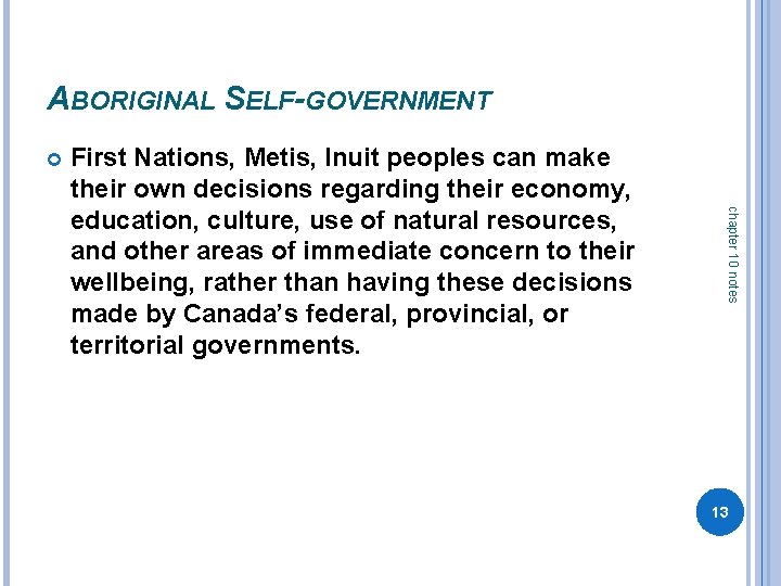 ABORIGINAL SELF-GOVERNMENT chapter 10 notes First Nations, Metis, Inuit peoples can make their own