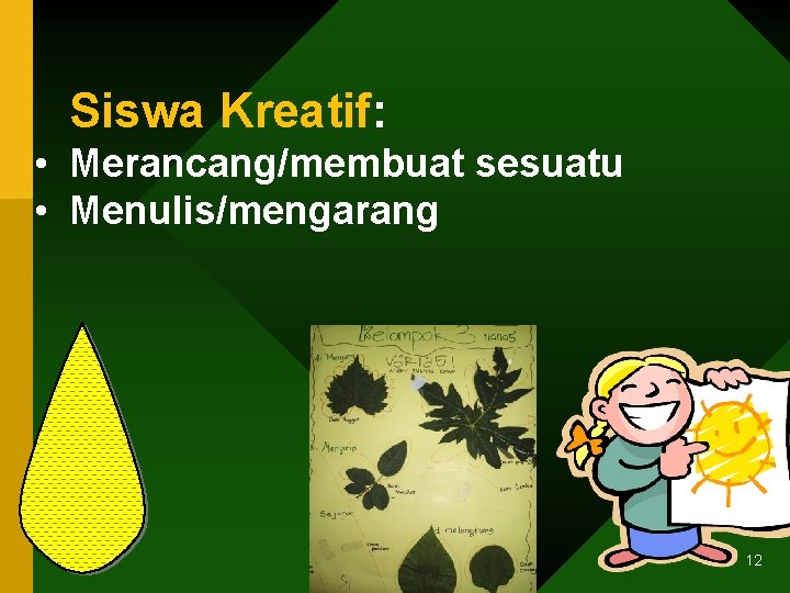 Siswa Kreatif: • Merancang/membuat sesuatu • Menulis/mengarang 12 