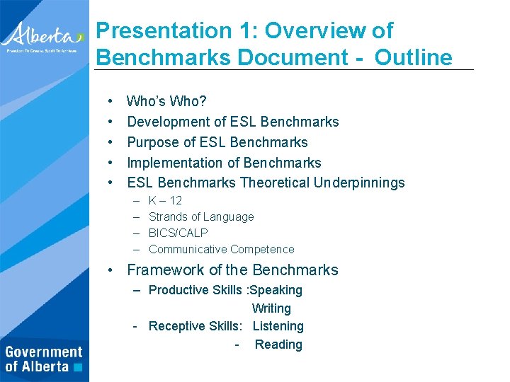 Presentation 1: Overview of Benchmarks Document - Outline • • • Who’s Who? Development