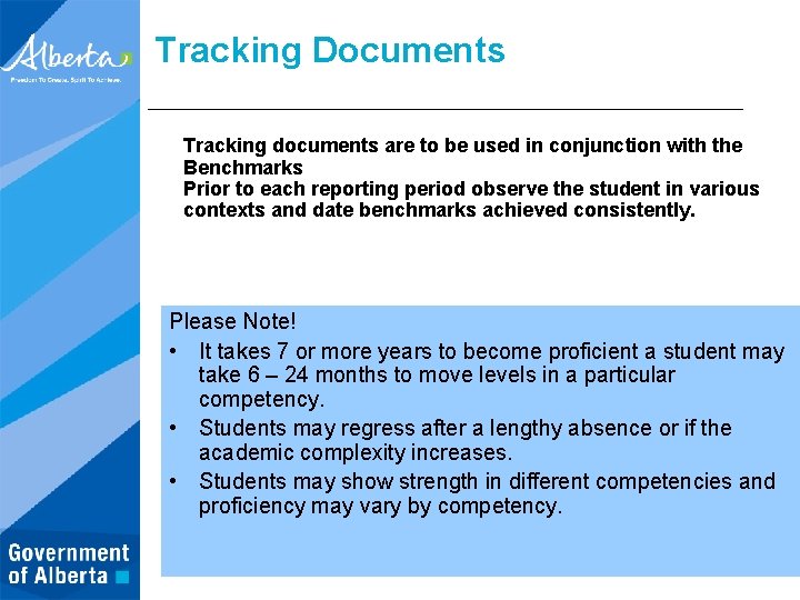 Tracking Documents Tracking documents are to be used in conjunction with the Benchmarks Prior