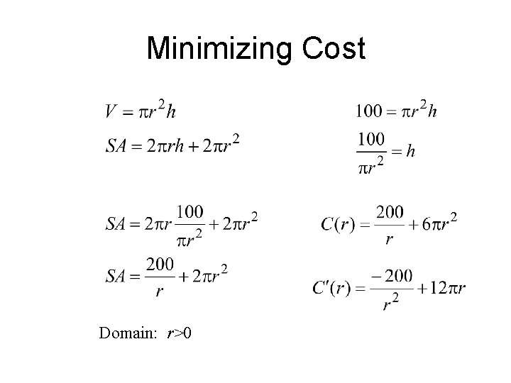 Minimizing Cost Domain: r>0 