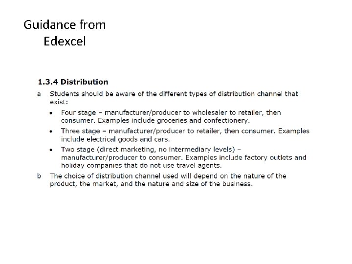 Guidance from Edexcel 