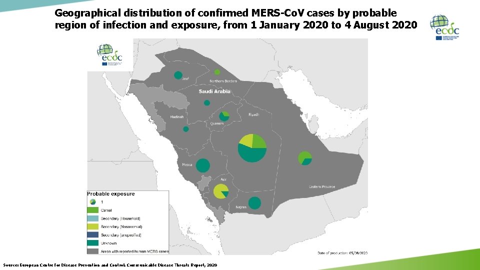 Geographical distribution of confirmed MERS-Co. V cases by probable region of infection and exposure,