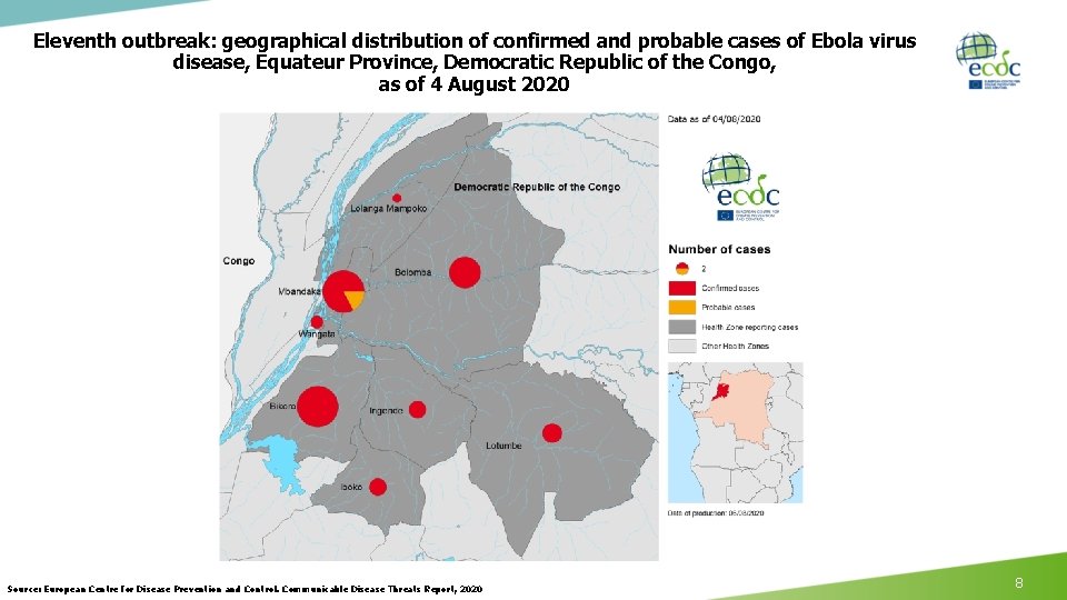 Eleventh outbreak: geographical distribution of confirmed and probable cases of Ebola virus disease, Equateur