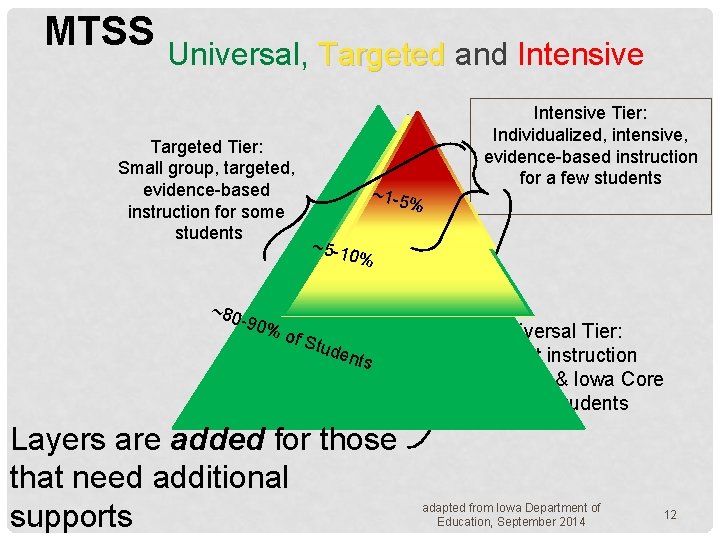 MTSS Universal, Targeted and Intensive Targeted Tier: Small group, targeted, evidence-based instruction for some