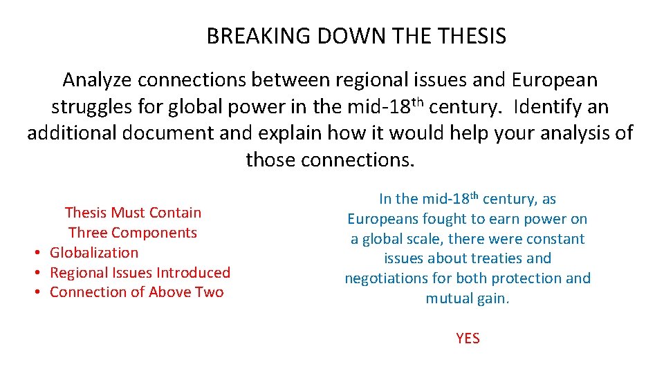 BREAKING DOWN THESIS Analyze connections between regional issues and European struggles for global power