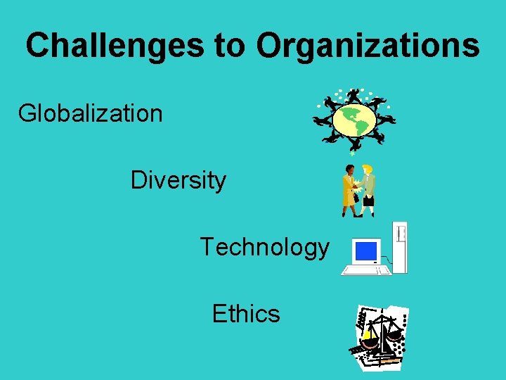 Challenges to Organizations Globalization Diversity Technology Ethics 