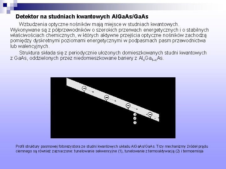 Detektor na studniach kwantowych Al. Ga. As/Ga. As Wzbudzenia optyczne nośników mają miejsce w