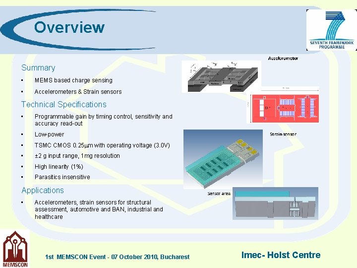 Overview Summary • MEMS based charge sensing • Accelerometers & Strain sensors Technical Specifications