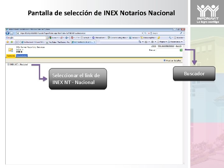 Pantalla de selección de INEX Notarios Nacional Seleccionar el link de INEX NT -
