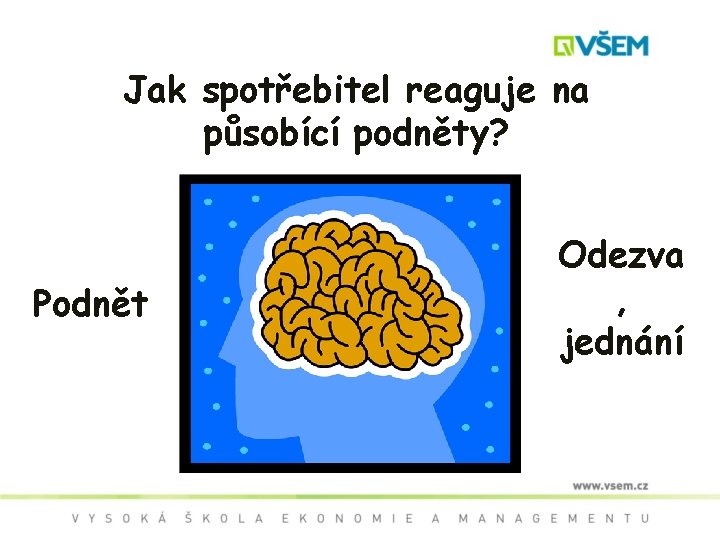 Jak spotřebitel reaguje na působící podněty? Podnět Odezva , jednání 