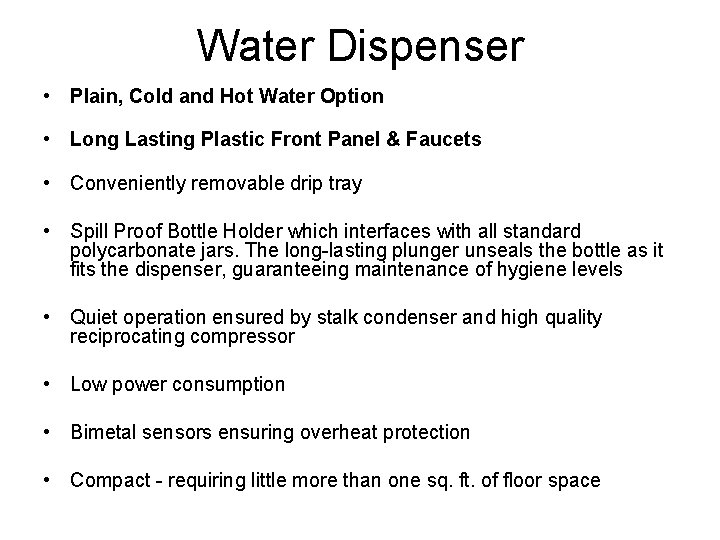 Water Dispenser • Plain, Cold and Hot Water Option • Long Lasting Plastic Front