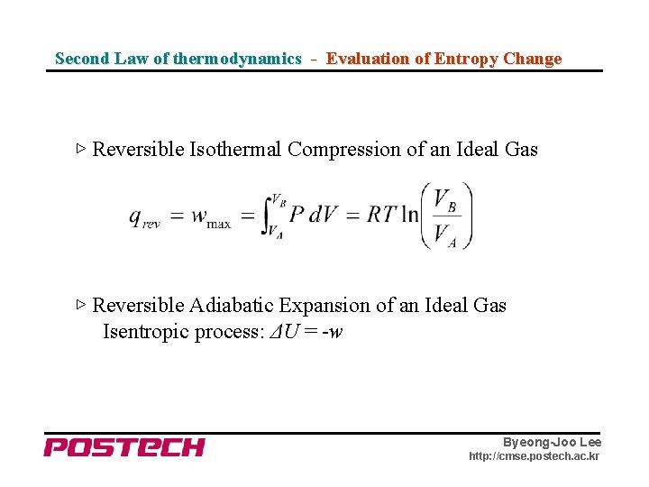 Second Law of thermodynamics - Evaluation of Entropy Change ▷ Reversible Isothermal Compression of