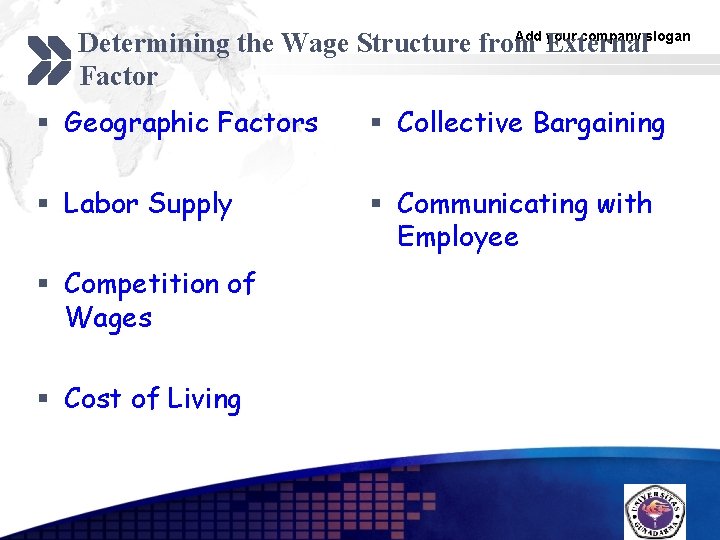 Add your company slogan Determining the Wage Structure from External Factor § Geographic Factors