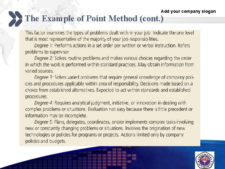 Add your company slogan The Example of Point Method (cont. ) LOGO 