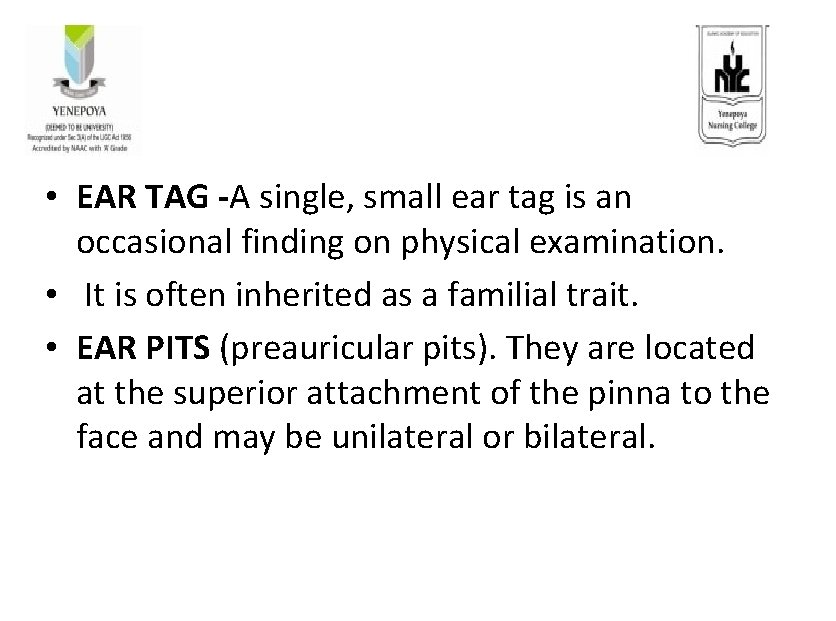  • EAR TAG -A single, small ear tag is an occasional finding on