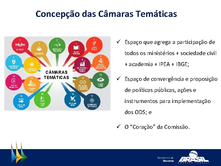 Concepção das Câmaras Temáticas ü Espaço que agrega a participação de todos os ministérios