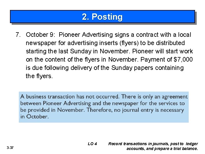 2. Posting 7. October 9: Pioneer Advertising signs a contract with a local newspaper