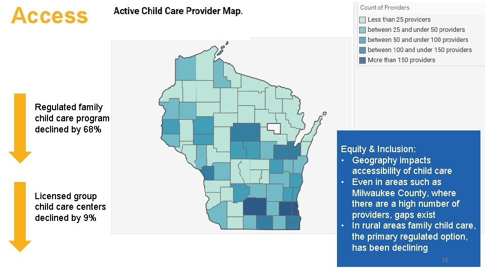 Access Regulated family child care programs declined by 68% Licensed group child care centers