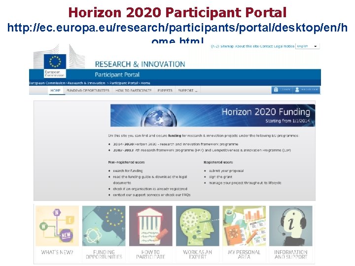 Horizon 2020 Participant Portal http: //ec. europa. eu/research/participants/portal/desktop/en/h ome. html Policy Research and Innovation