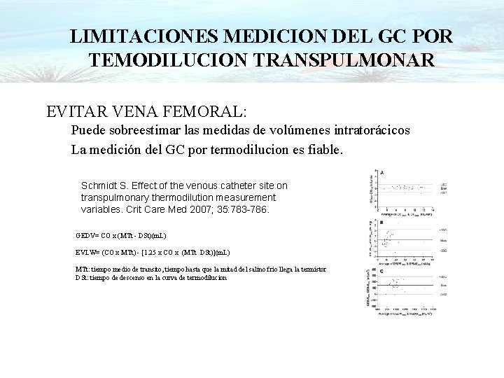 LIMITACIONES MEDICION DEL GC POR TEMODILUCION TRANSPULMONAR EVITAR VENA FEMORAL: Puede sobreestimar las medidas