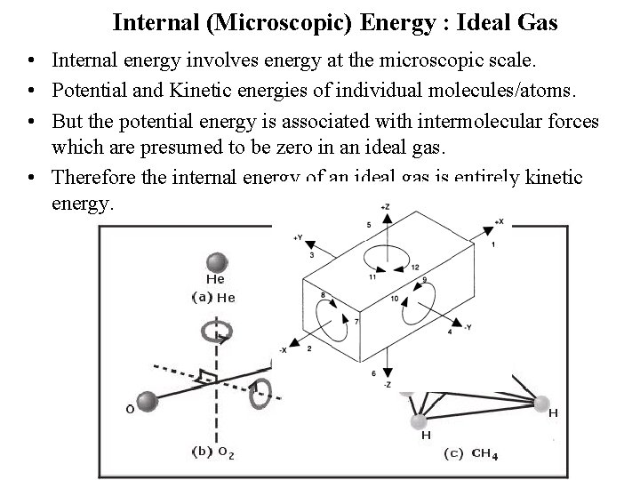 Internal (Microscopic) Energy : Ideal Gas • Internal energy involves energy at the microscopic