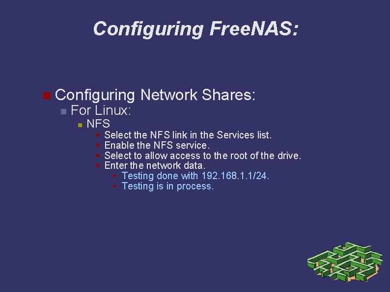 Configuring Free. NAS: Configuring Network Shares: For Linux: NFS Select the NFS link in