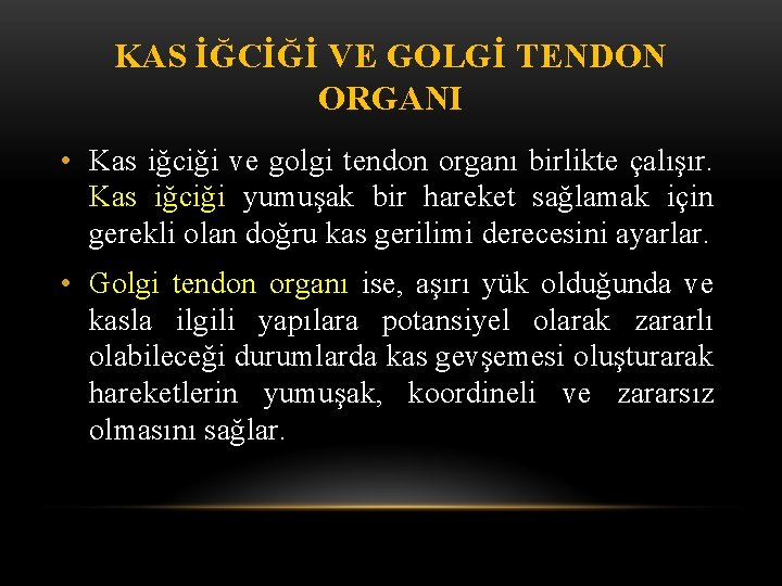 KAS İĞCİĞİ VE GOLGİ TENDON ORGANI • Kas iğciği ve golgi tendon organı birlikte