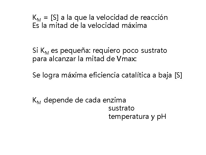 KM = [S] a la que la velocidad de reacción Es la mitad de