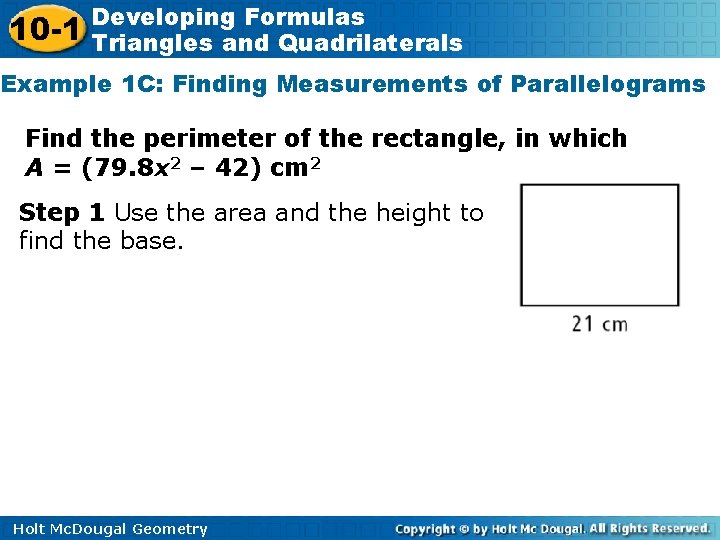 10 1 Developing Formulas Triangles and Quadrilaterals Objectives