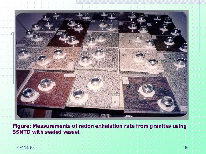 Figure: Measurements of radon exhalation rate from granites using SSNTD with sealed vessel. 4/4/2010