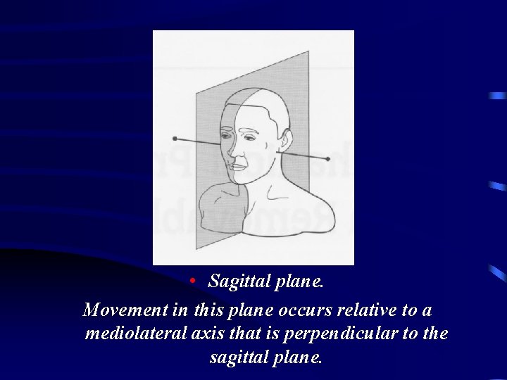  • Sagittal plane. Movement in this plane occurs relative to a mediolateral axis