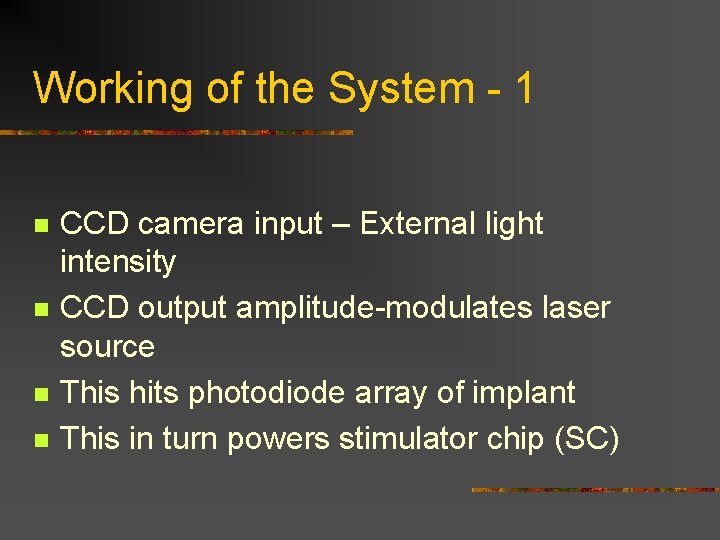 Working of the System - 1 n n CCD camera input – External light