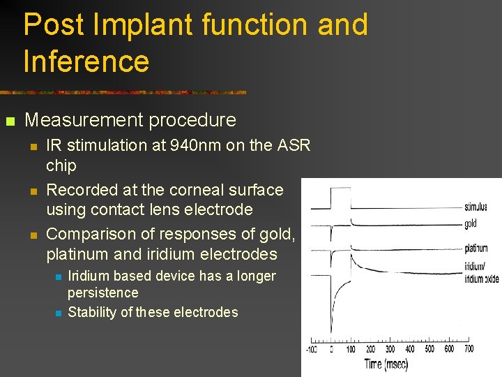 Post Implant function and Inference n Measurement procedure n n n IR stimulation at